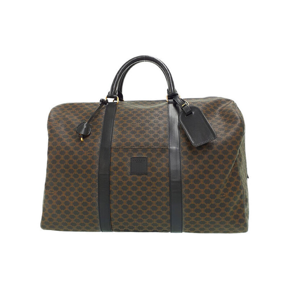 Celine Macadam Boston bag canvas tan trim handles Brown